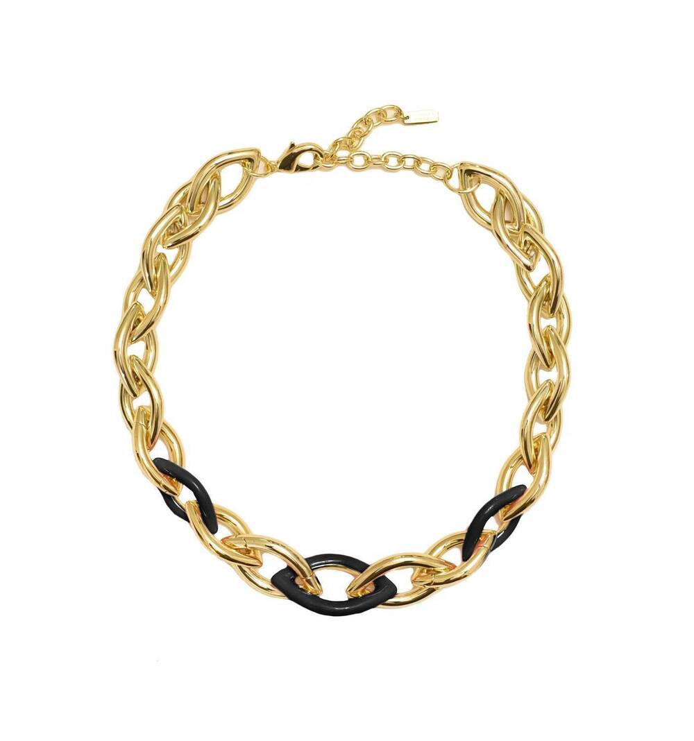 NEW ADRIANA PAPPAS women's enamel links necklace in black